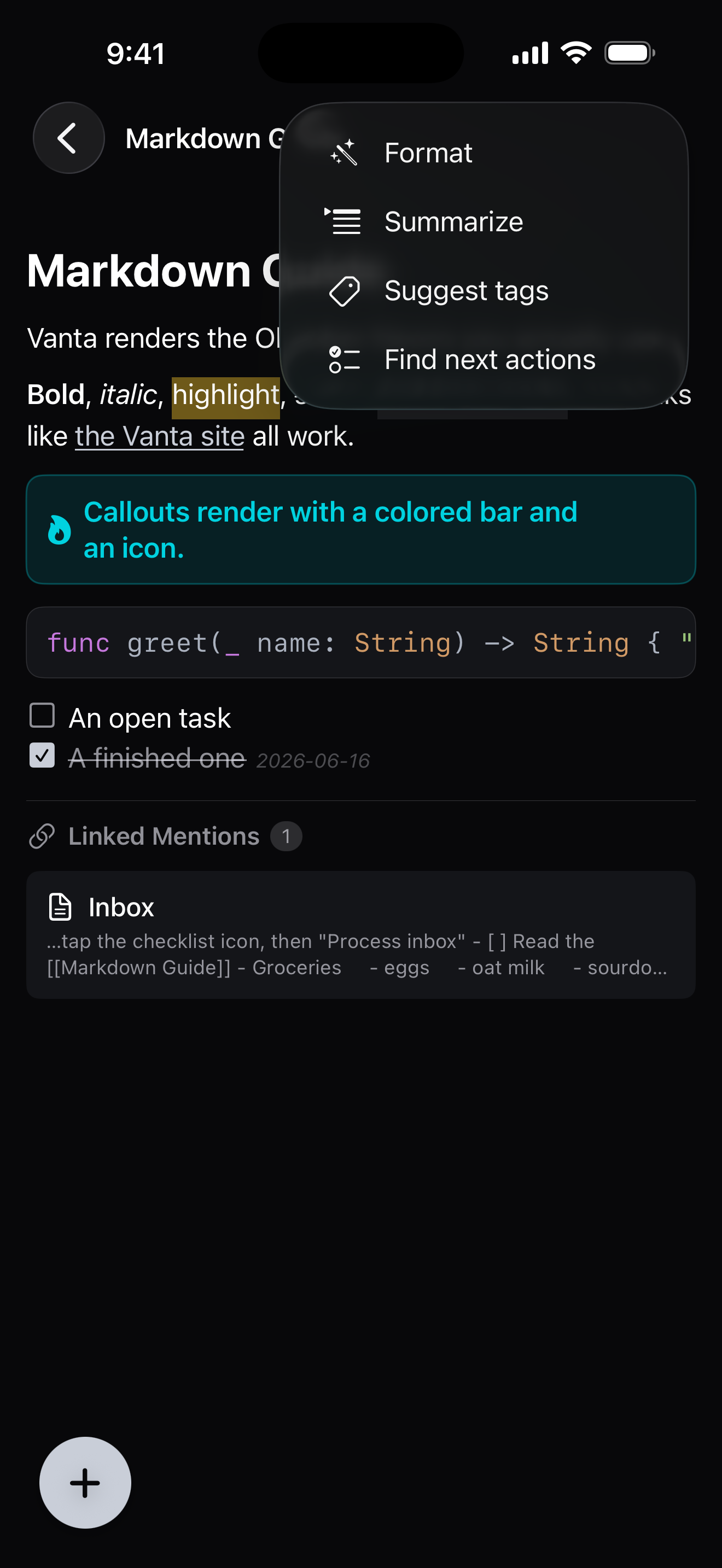 On-device AI formatting a note