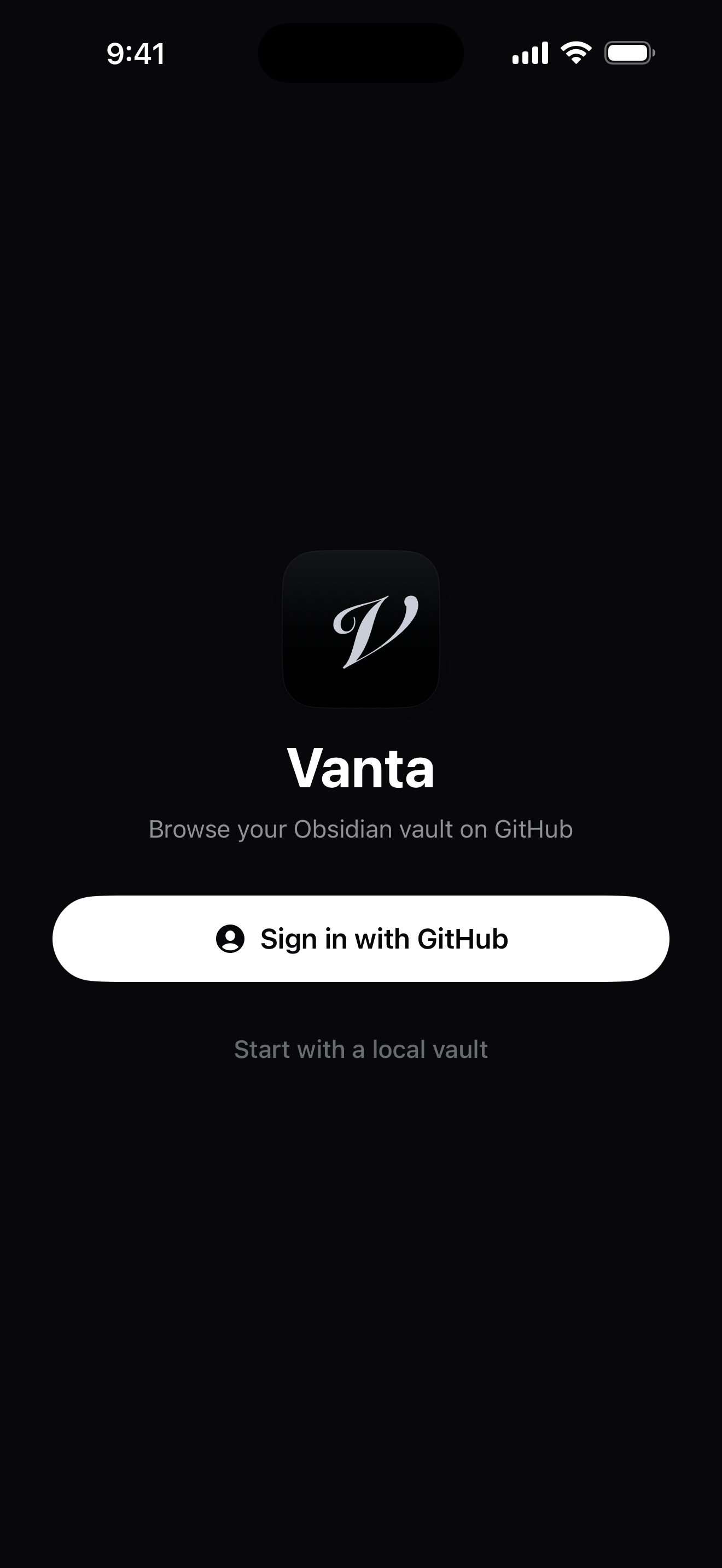 Start with a local vault — no account needed